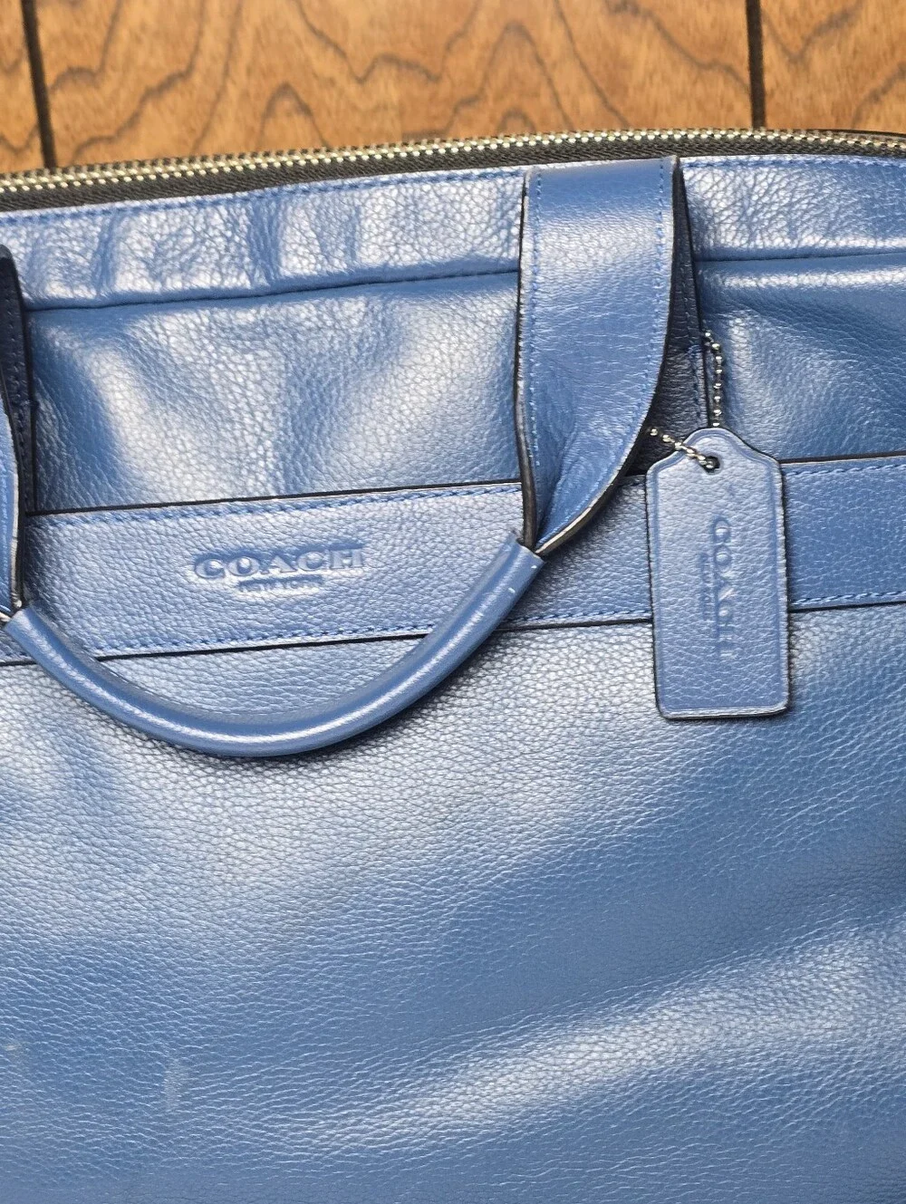 Coach Blue Leather Briefcase - Men's Convertible Messenger
